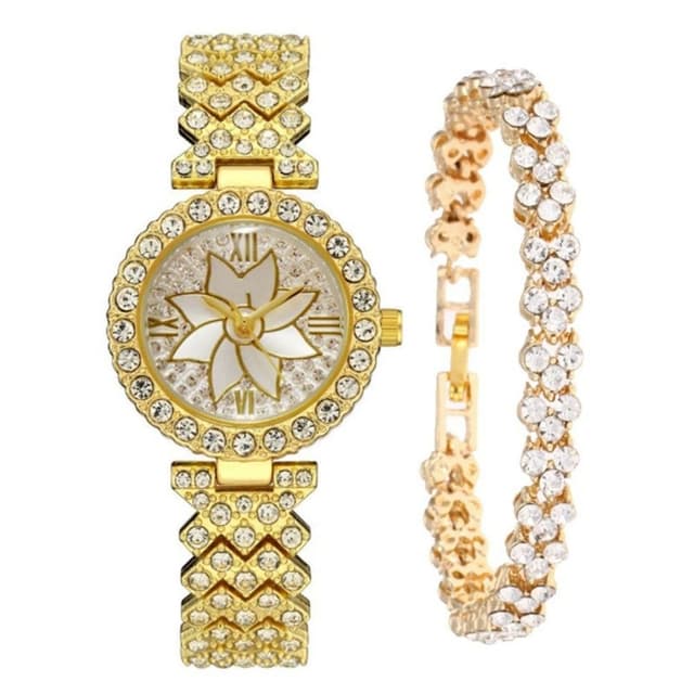 Elegant With Bracelet Gypsophila Watch Rose Gold Bling Bling Flower Diamond Watch Alloy Ladies Watch