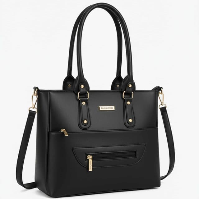 PU Leather Ladies Handbag – Elegant Black Shoulder Bag with (10x14 inches) Black