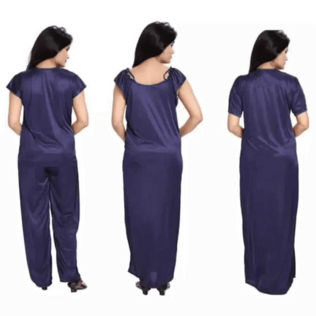 Silk Bridal Nightgown Set Stylish Fancy Bridal Nighty Set For Women Free Size ( Navy Blue) 4