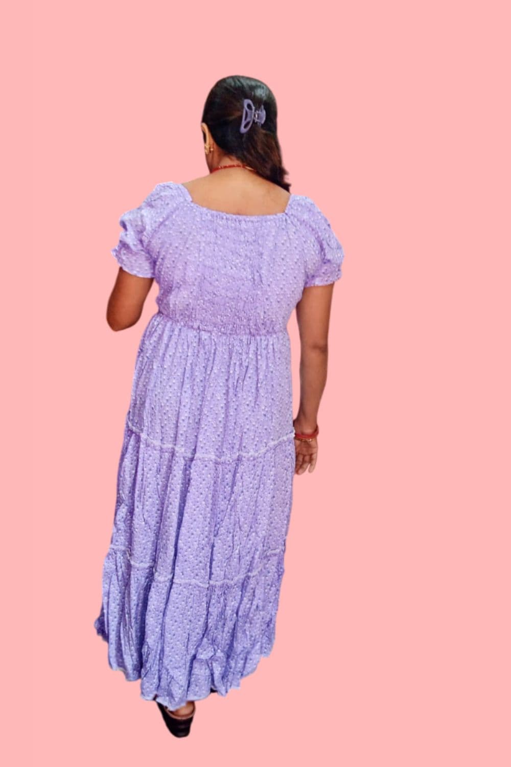 Women Purple U-Neck Short Sleeves Fit and Flare Maxi Dress for Casual Wear 1