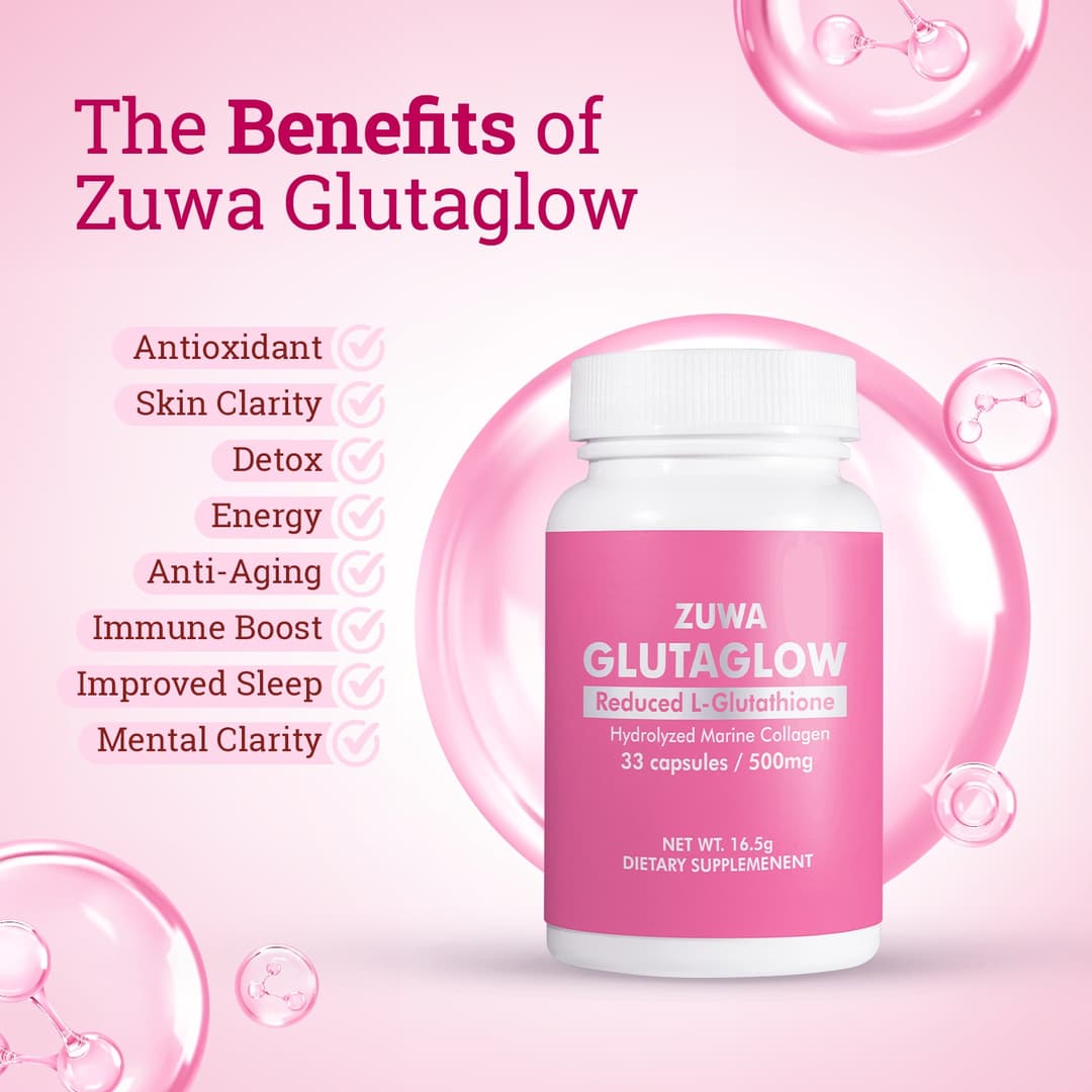 Zuwa Cosmetics Gluta Glow Capsule | Reduced L - Glutathione | 33 capsules | Co||agen Production and whitens and brightens the skin | 16.5g - by Zuwa Cosmetics 3