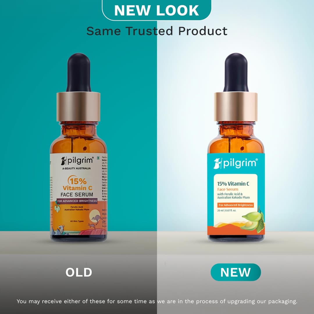 Pilgrim 15% Vitamin C Serum 20ml For Glowing Skin | Advanced Formulation With Ferulic Acid & Vitamin E |Reduces Dark Spots, Pigmentation |For All, Oily, Combination, Normal Skin |Men, Women 1