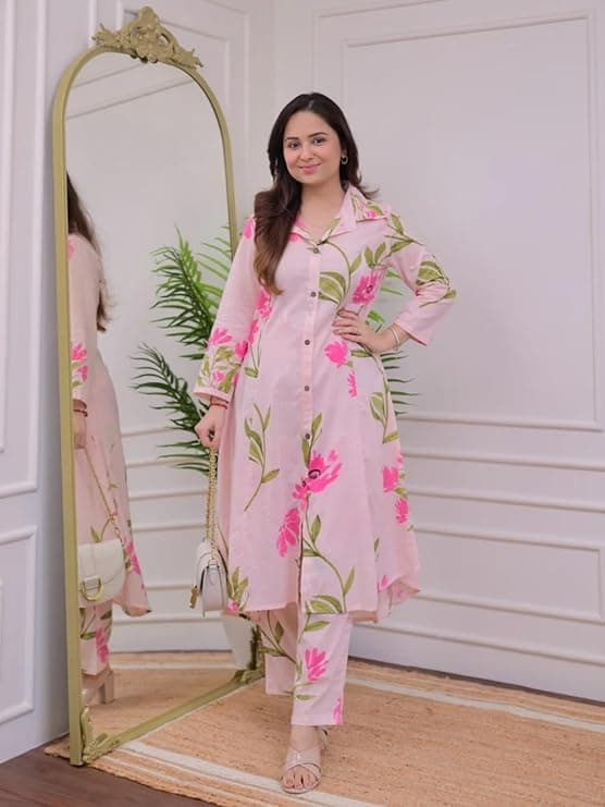 Anarkali Kurta-Set for Women – Viscose Rayon Printed Kurta & Straight Pant | Festive Ethnic Indian Traditional Outfit for Functions & Puja 1