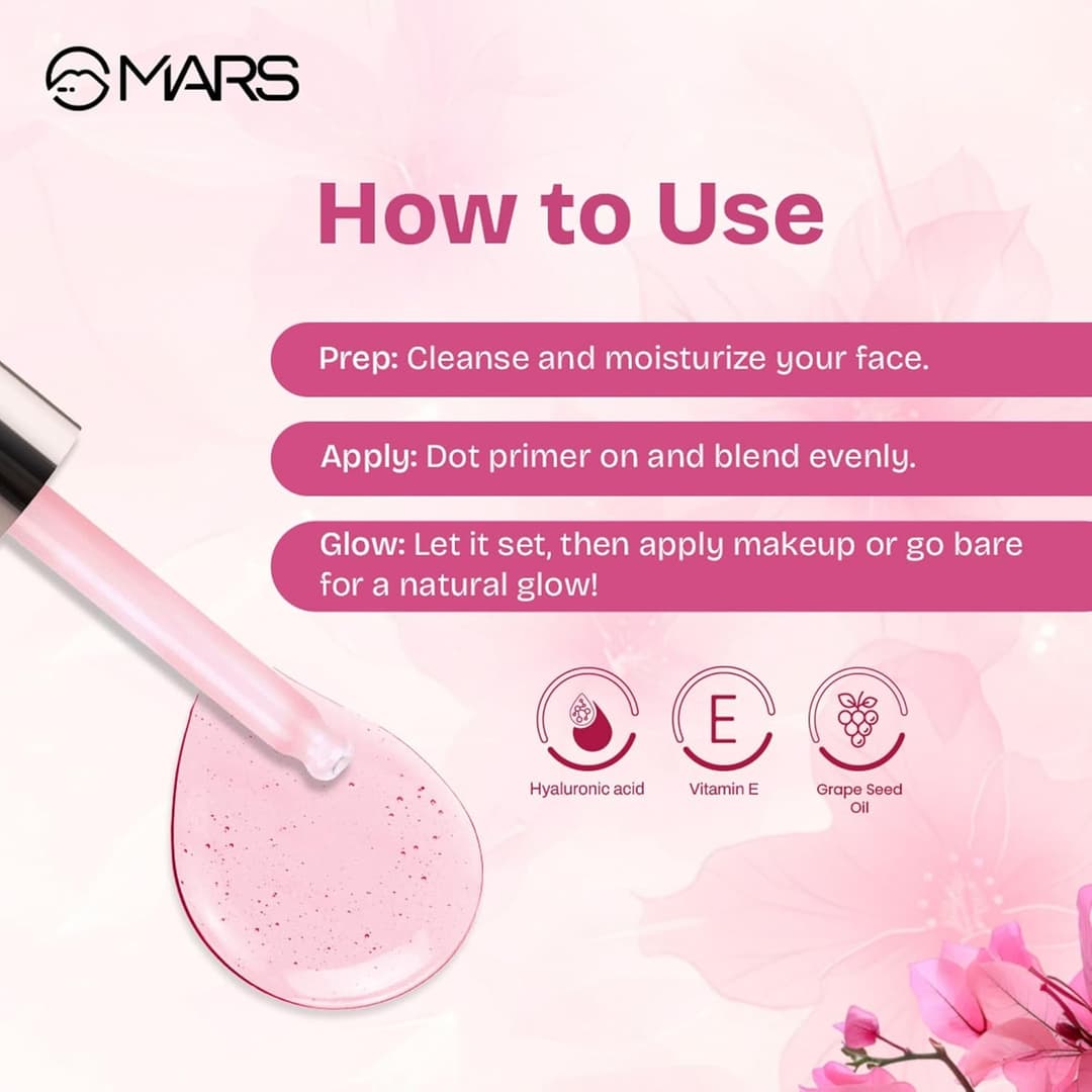 MARS Hydra Glow Primer for Face Makeup 30ml | Nourishes Skin with Hyaluronic Acid, Argan oil, Aloevera Extract & Chamomile Water | Subtle Radiance | Dewy Base & Moisturization 5