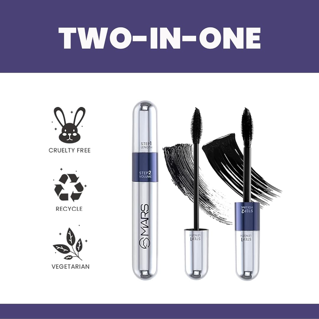 MARS Double Trouble Volumizing and Lengthening Mascara | 2-in-1 Mascara for Women | Long Lasting (15 ml) (Black) 3