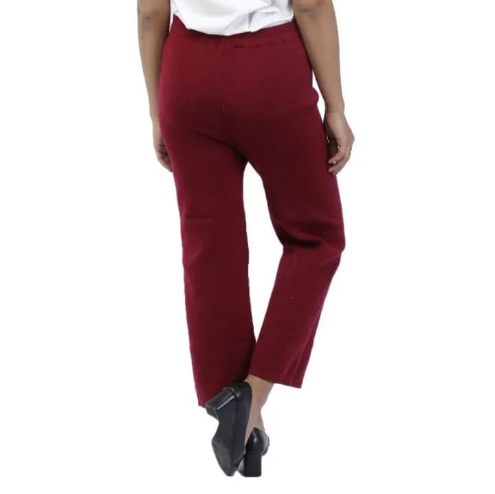 Women's Maroon Solid Woolen Palazzo Pants High Waist Wide Leg Comfortable Fit Fashionable Trousers 3