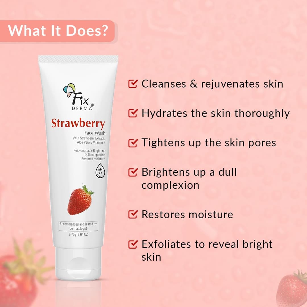 FlXDERMA Strawberry Face Wash with Vitamin E & Strawberry Extract (75g) Ratings 1 2