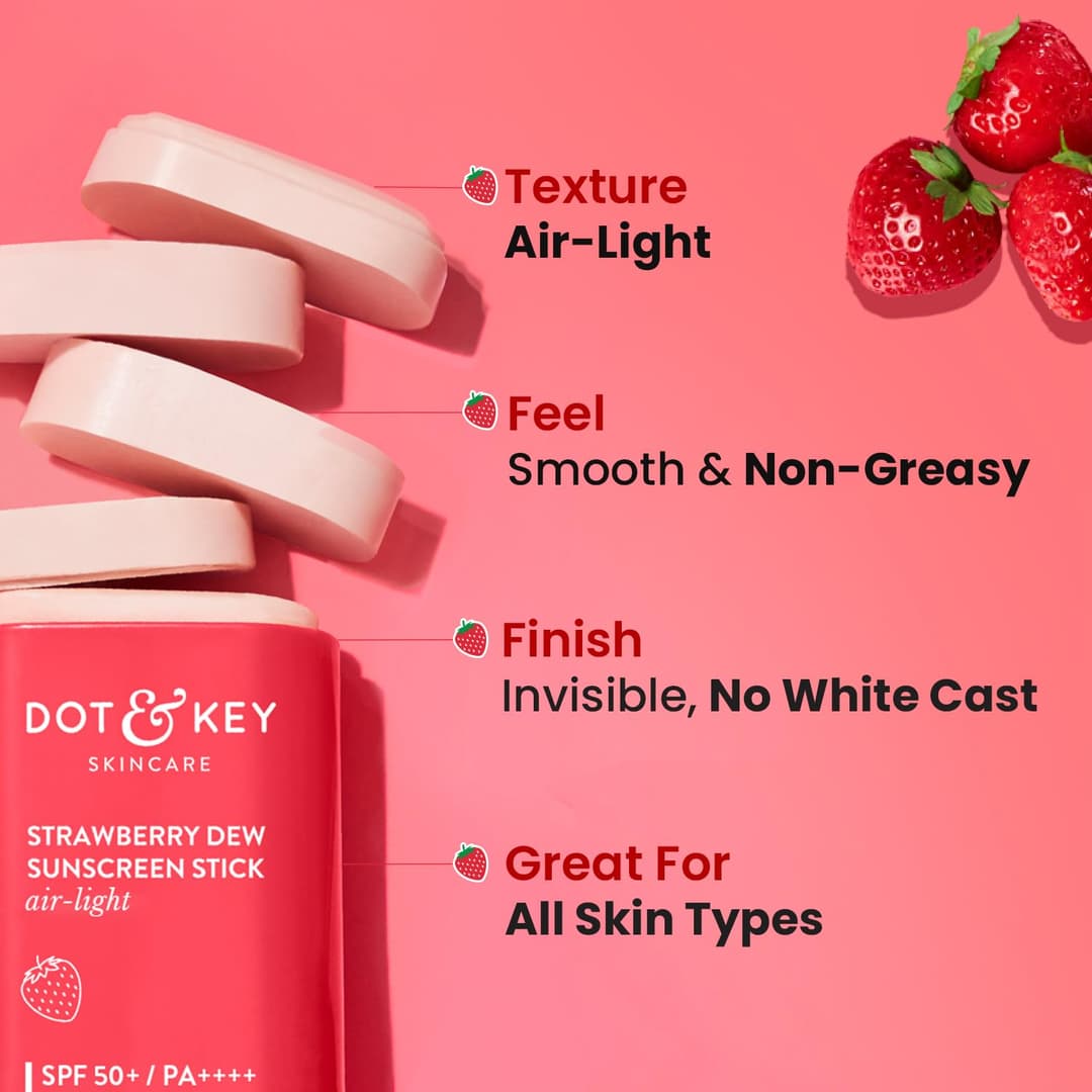 Dot & Key Strawberry Dew Spf 50 Sunscreen Stick On-The-Go Spf 50 Pa+++, Broad Spectrum, Uva/Uvb Rays Protection With Hyaluronic & Ceramide Normal Skin Type For Hydration & Skin Barrier, Mess Free, 20G 1