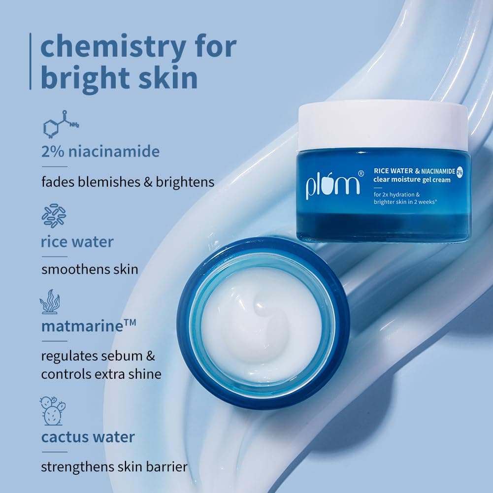 Plum Niacinamide Skincare Combo – 3% Toner (150ml) + 2% Moisturizer (50gm) + Free Rice Water Face Wash | Fades Blemishes, Brightens Skin & Oil-Free Hydration | For All Skin Types, Women & Men 4