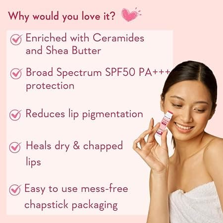 WishCare Tinted Lip Balm SPF 50 PA+++ | Brightening Lip Balm for Dark Lips | Kojic Acid & Niacinamide | For Women | 5g 2