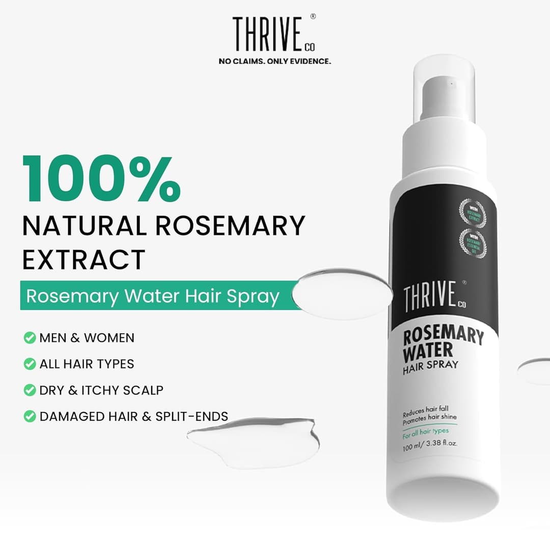 ThriveCo Rosemary Water Hair Spray | With 100% Natural Rosemary Extract, Rice Water & Hyaluronic Acid | For Hair Growth, Hair Fall Control, Hair Conditioning & Hair Shine | Men & Women,  1