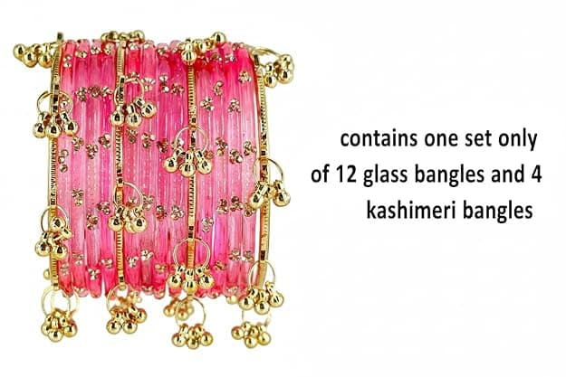16 Pcs Raindrop Glass Bangles Kashmiri Ghunghru Bangles Set D 2