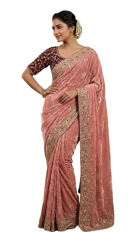 Shivshakti Collection Designer Fandy Satin Saree for Women with Sequence Work | Cutwork Border Saree with Contrast Embroidered Full Stitch Blouse