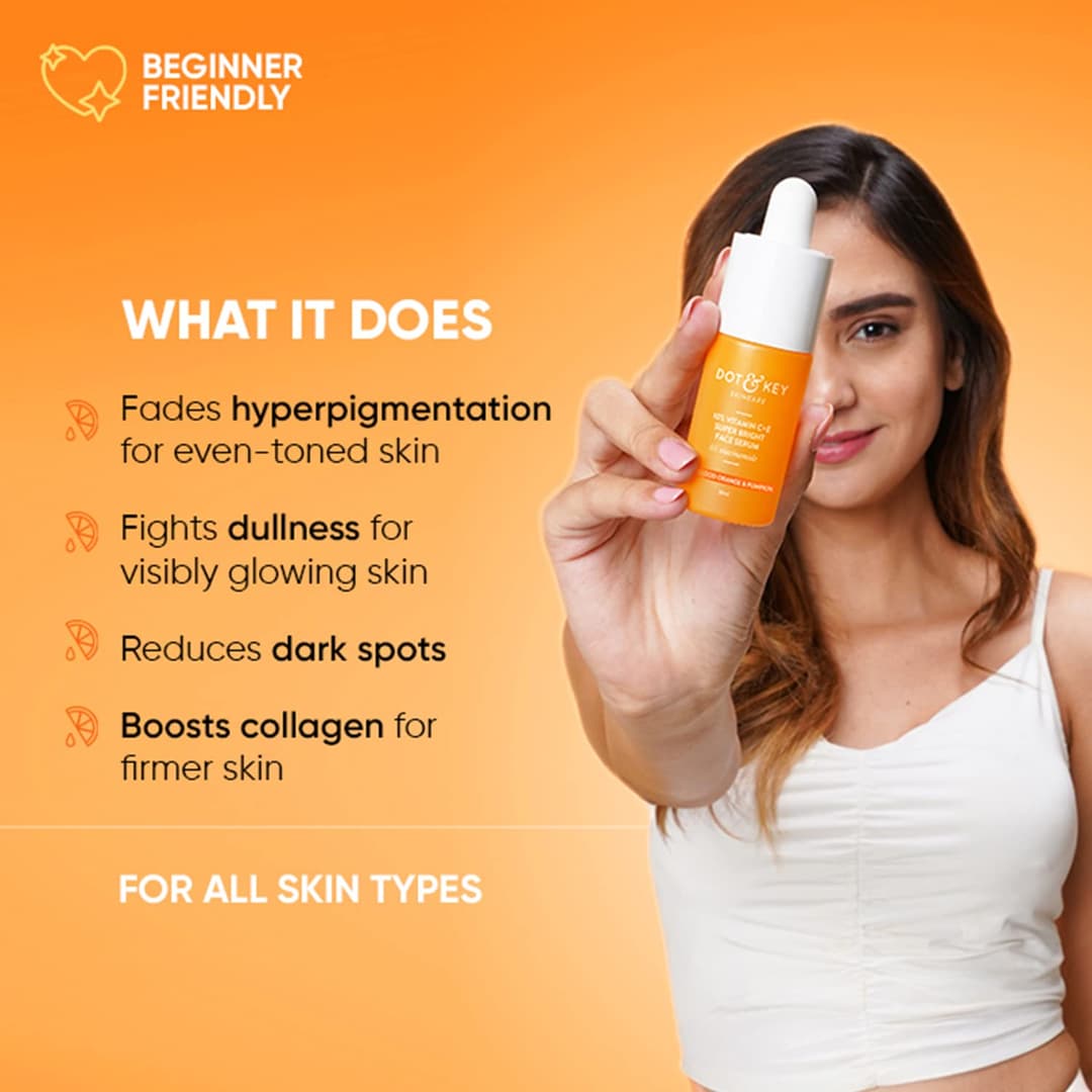 Dot & Key 10% Vitamin C + E, 5% Niacinamide Serum | Vitamin C Serum For Glowing Skin | Fades Dark Spots | Vit C with Blood Orange & Pumpkin | For Uneven & Dull Skin | For All Skin Types | 20ml 1