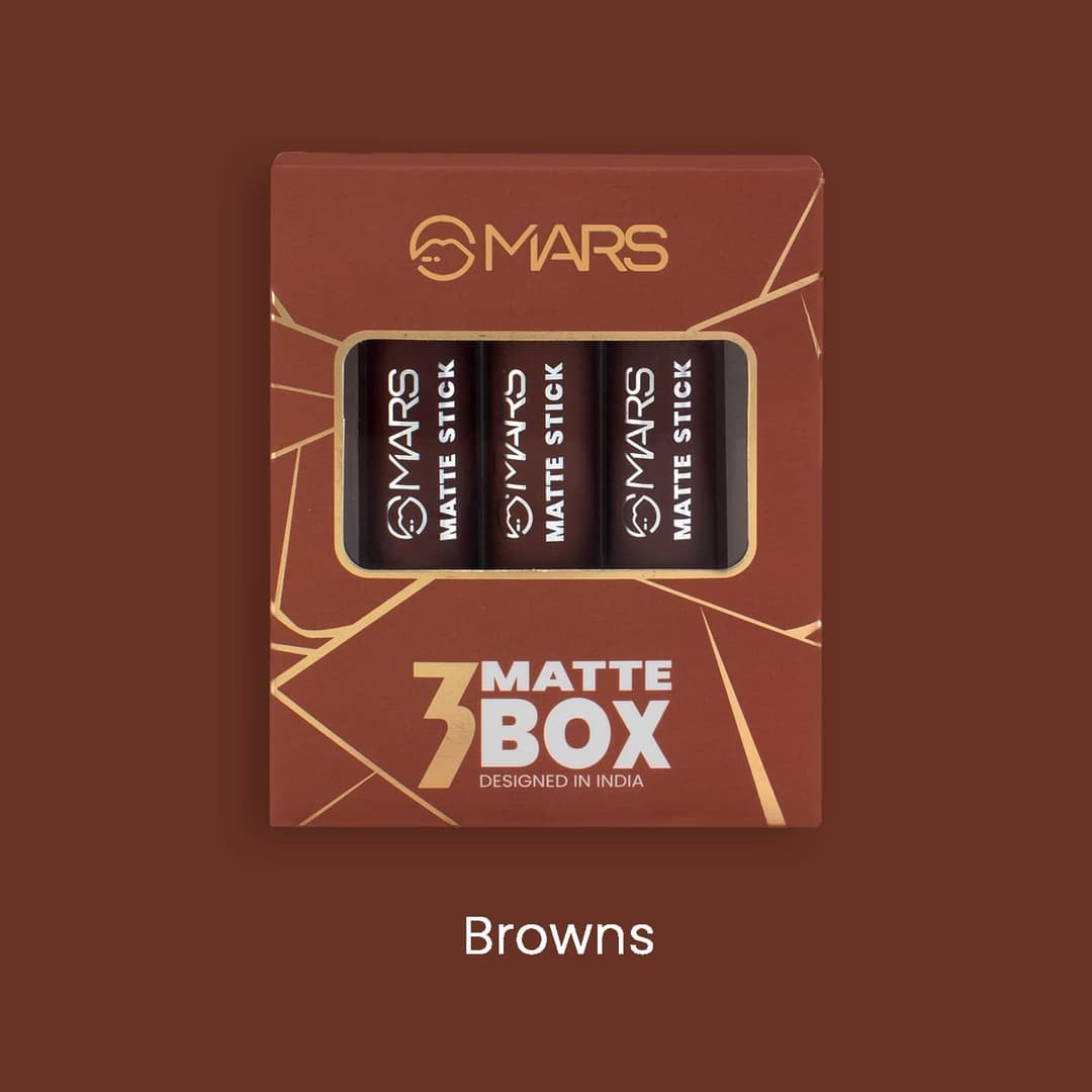 MARS Matte Box Set of 3 Lipsticks for Women | Long-Lasting | Smooth Finish | Moisturising | One Swipe Pigmentation | 3x3.2 gm 04-Brown 5