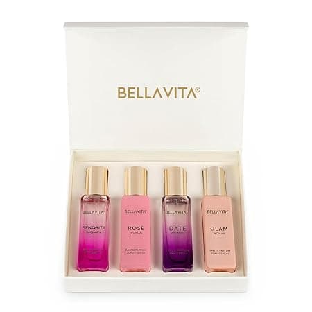Bella Vita Luxury Perfume Set for Women | Perfume for Woman | Gifts for Woman | Long Lasting EDP 4x20ml | Floral & Fruity Fragrance | Date, Senorita, Glam, Rose