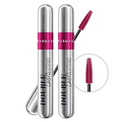 FARMASi Double Lash Extend Mascara, 2-Step Special Brush for Lengthening & Volumizing, False Lash Effect, Buildable Formula, No Clumping, Defines & Multiplies Eyelashes, Black, 0.41 fl oz (Pack of 2)