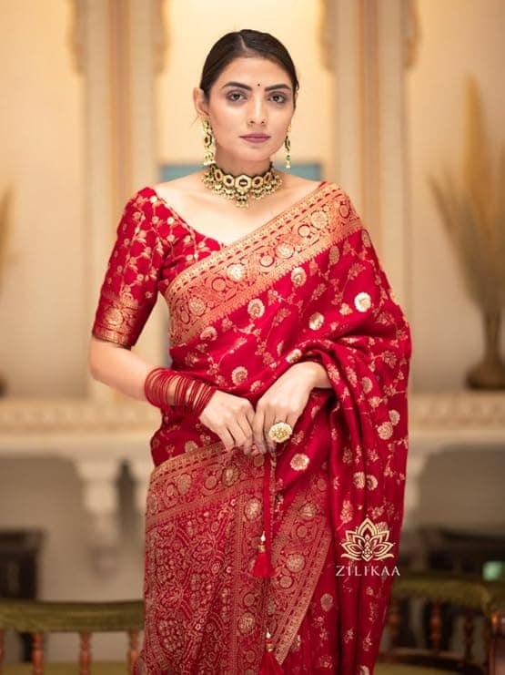 Women's Pure Kanjivaram Soft Silk Saree Banarasi Style Sarees For Wedding With Blouse Piece 2