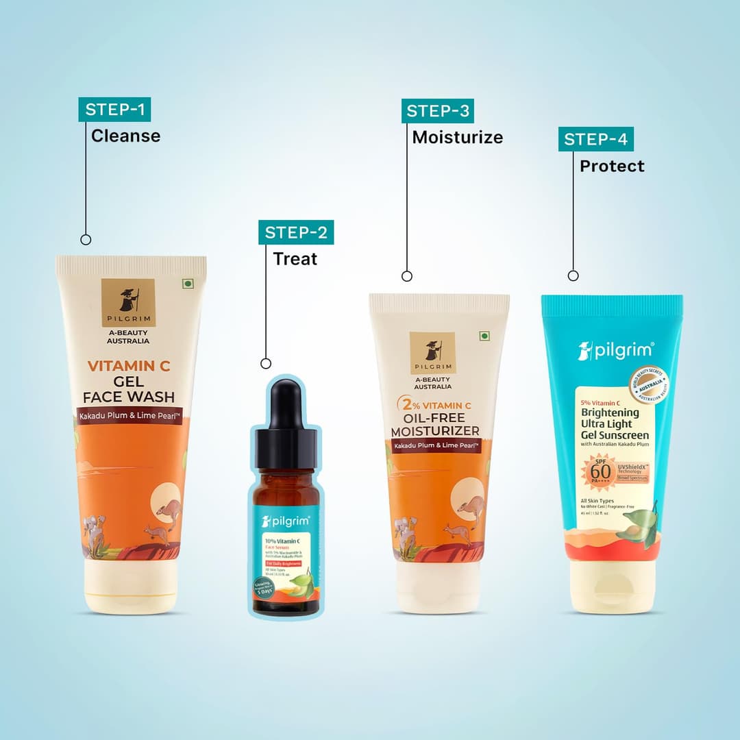 Pilgrim 10% Vitamin C Face Serum For Daily Brightness 10 ml | Face serum for glowing skin | Reduces Dark Spots & Evens Skin Tone | For Oily, Combination, Normal Skin Types | Fragrance Free | For Men and Women 1