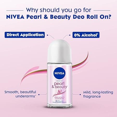 NIVEA Pearl and Beauty Deo Roll On - 50 ml, With Pearl Extracts & Avocado Oil, 48 H Smooth & Beautiful Underarms| 0% Alcohol | For Women 1