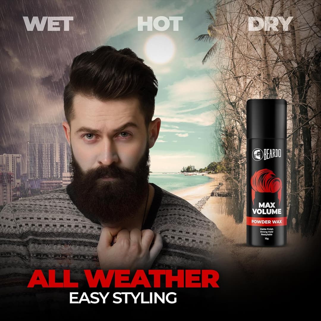 Beardo Max Volume Powder Wax 10 gm | Matte Finish | Strong Hold | Restylable | Hair Styling Wax | Hair Wax Powder For Men 1