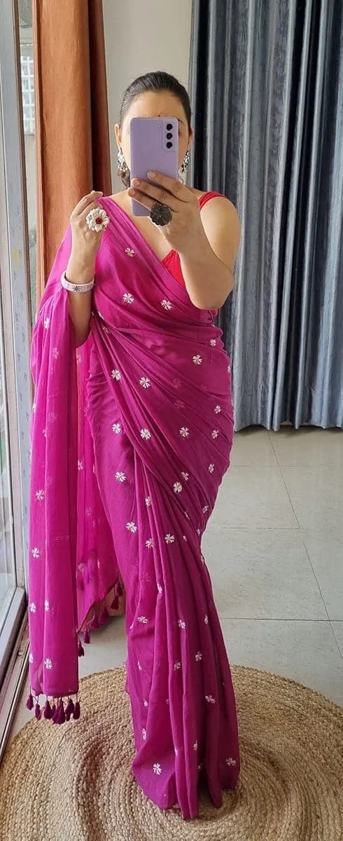 Embroided Pure Mul Cotton saree 5