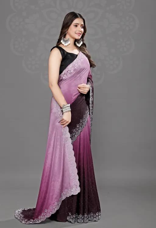 Latest Chinnon Peding saree with beautiful work with blouse Two tone saree | Trendy Party & Festive Wear | Traditional Ethnic Fashion | Buy Online 1