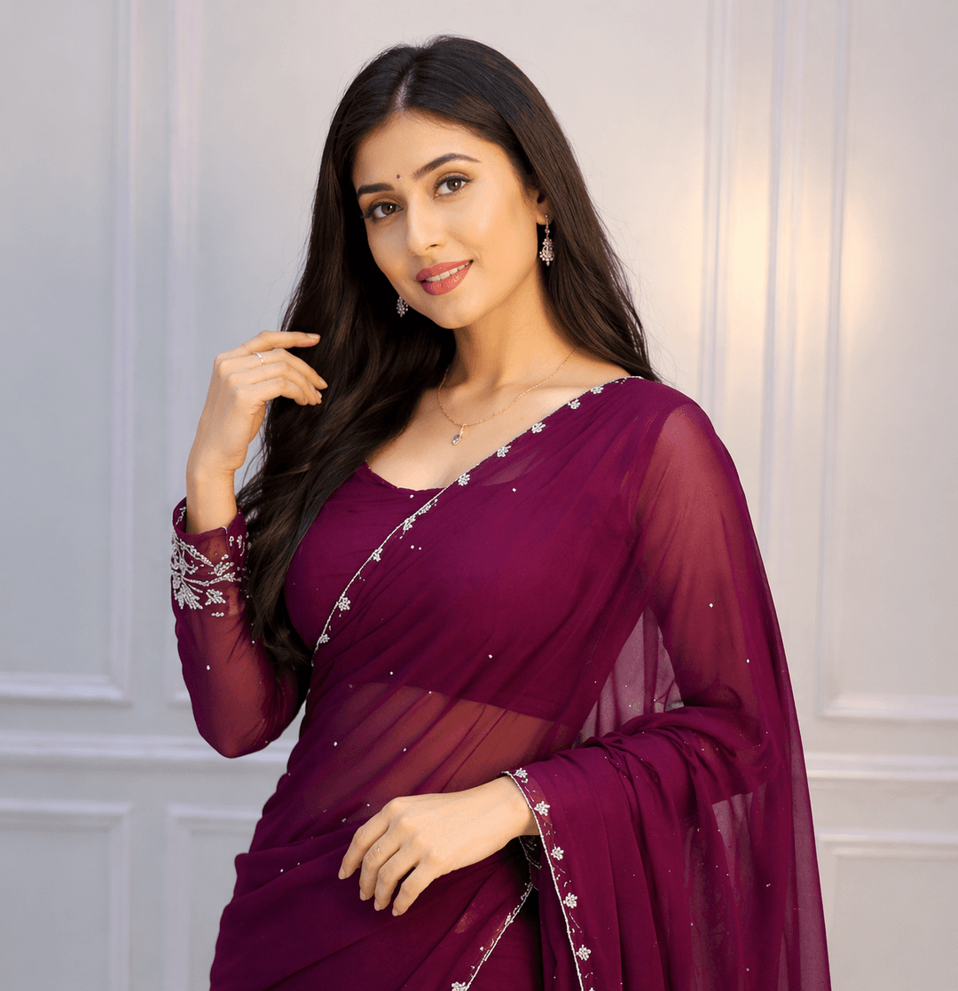 Handwork work wine color sare 2