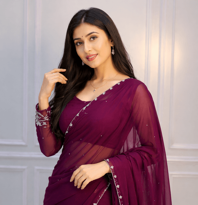 Handwork work wine color sare