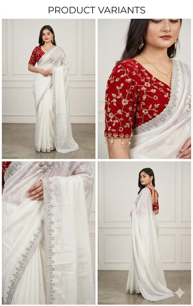 Elegant Silver Blue Georgette Saree with Sequin Work & Designer Blouse White 3