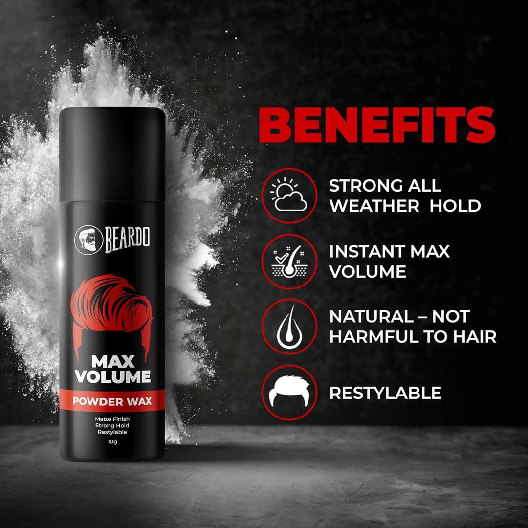 Beardo Max Volume Powder Wax 10 gm | Matte Finish | Strong Hold | Restylable | Hair Styling Wax | Hair Wax Powder For Men 2