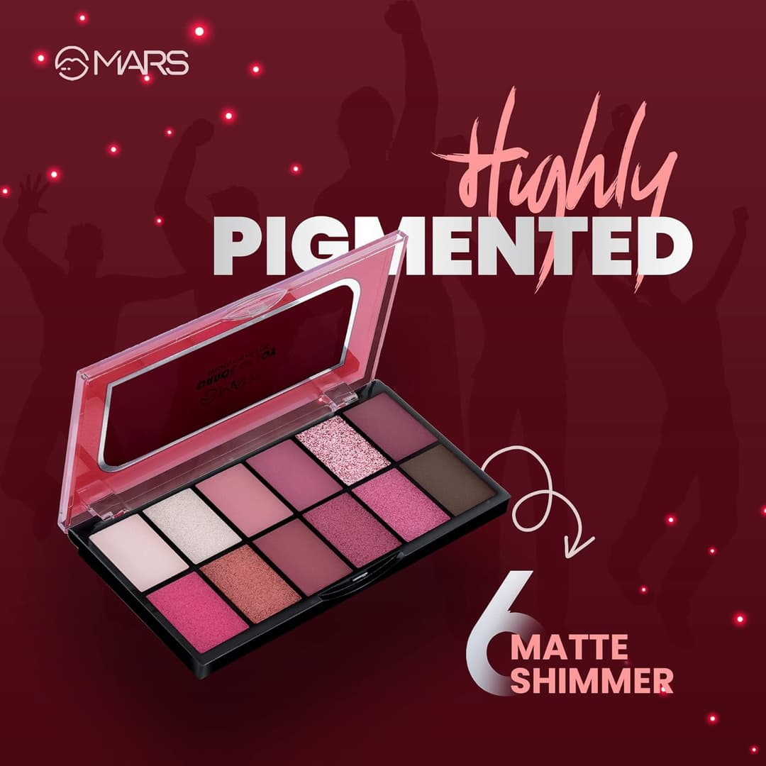 MARS 12 Shades Dance of Joy Eyeshadow Palette | Highly Pigmented and Blendable | Multicolor | Matte and Shimmer Finish Multicolor 13.2g Shade-02 3
