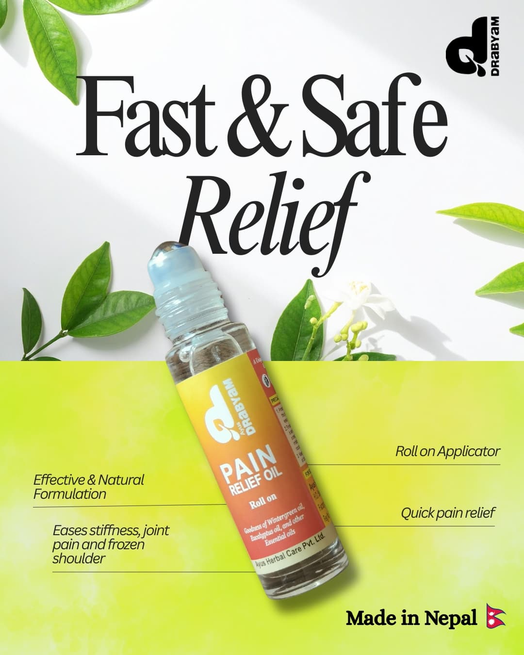 Drabyam Pain Relief Oil Roll-On 10ml - 3 Pieces Bundle 1