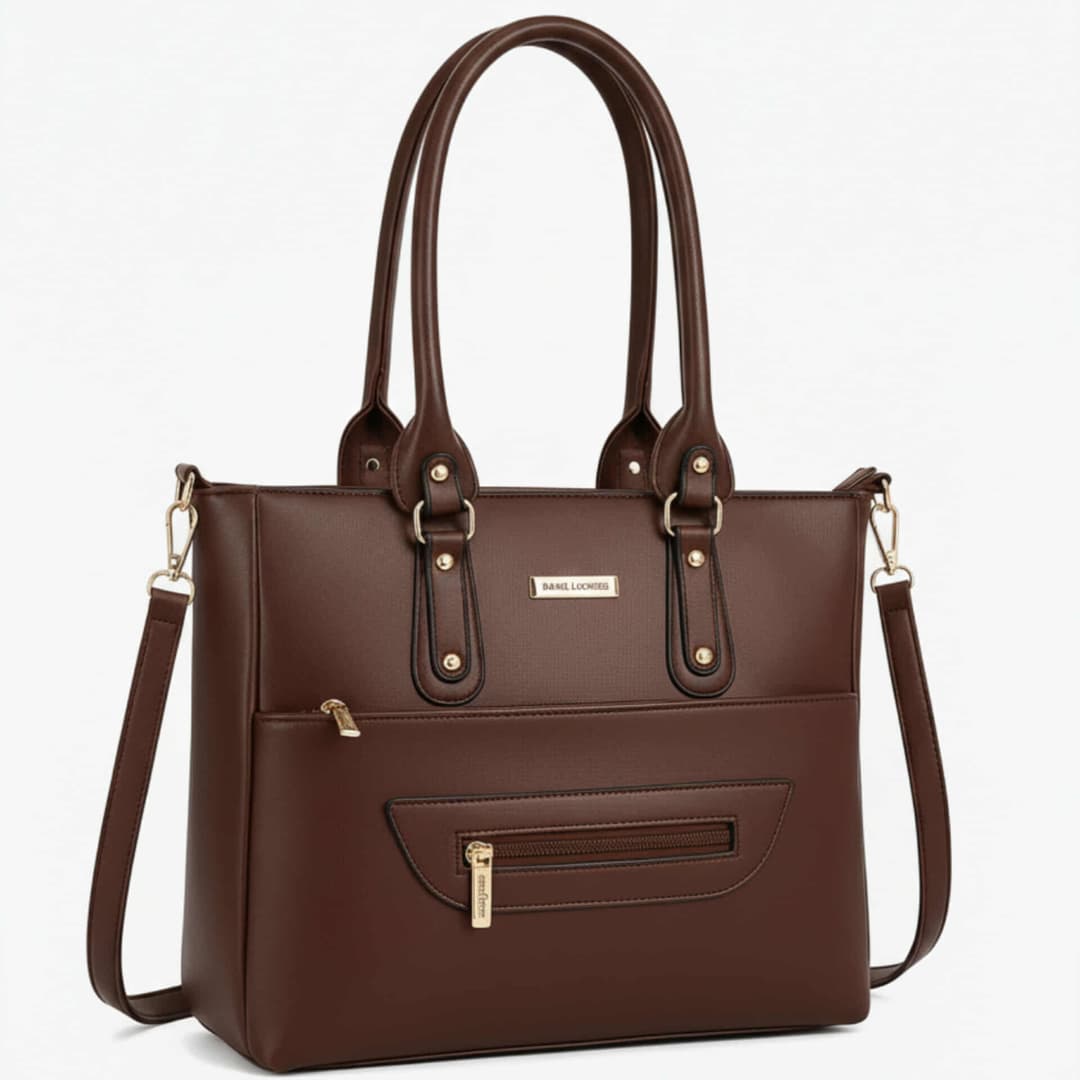 Premium PU Leather Ladies Handbag – Elegant Black Shoulder Bag with (10x14 inches) Brown