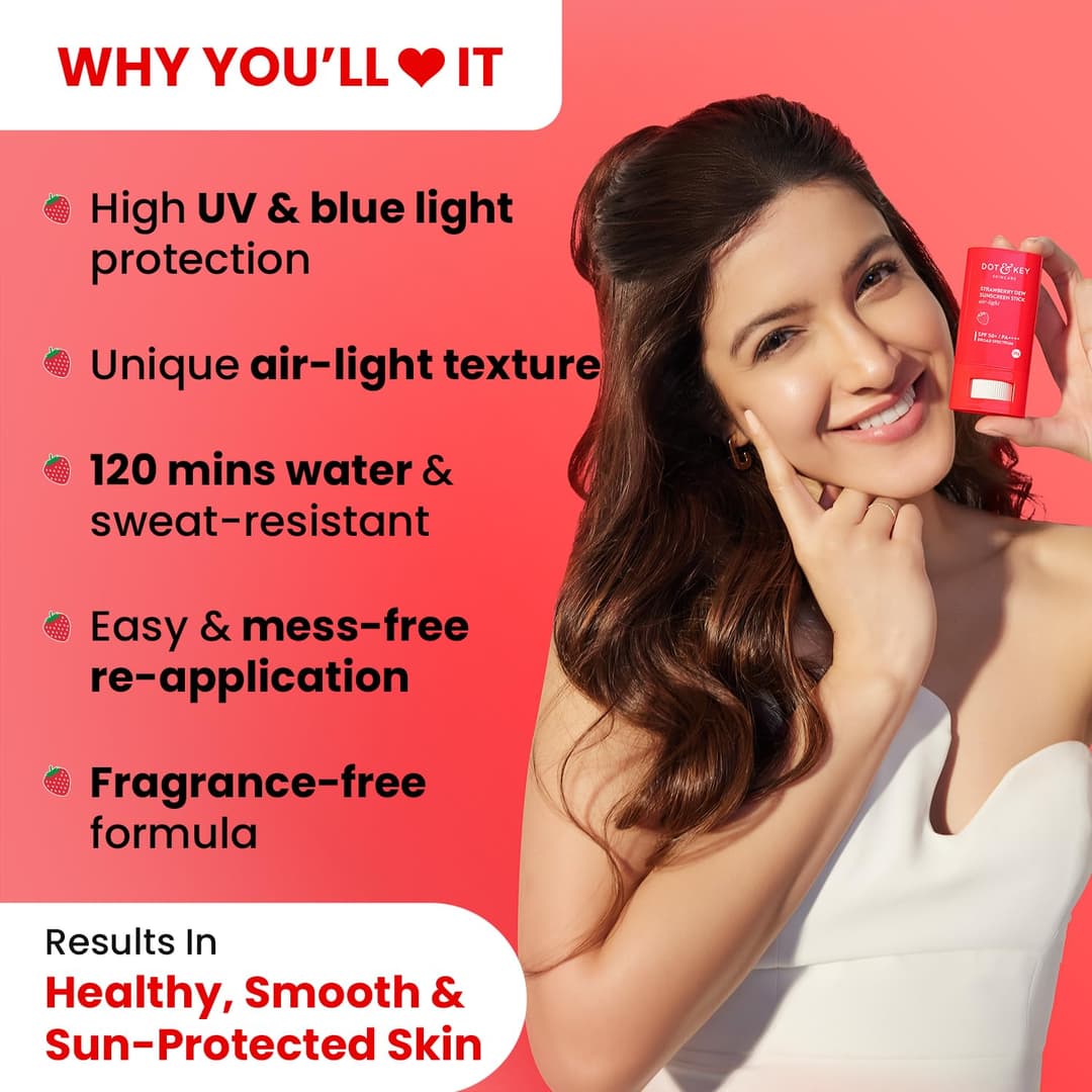 Dot & Key Strawberry Dew Spf 50 Sunscreen Stick On-The-Go Spf 50 Pa+++, Broad Spectrum, Uva/Uvb Rays Protection With Hyaluronic & Ceramide Normal Skin Type For Hydration & Skin Barrier, Mess Free, 20G 2
