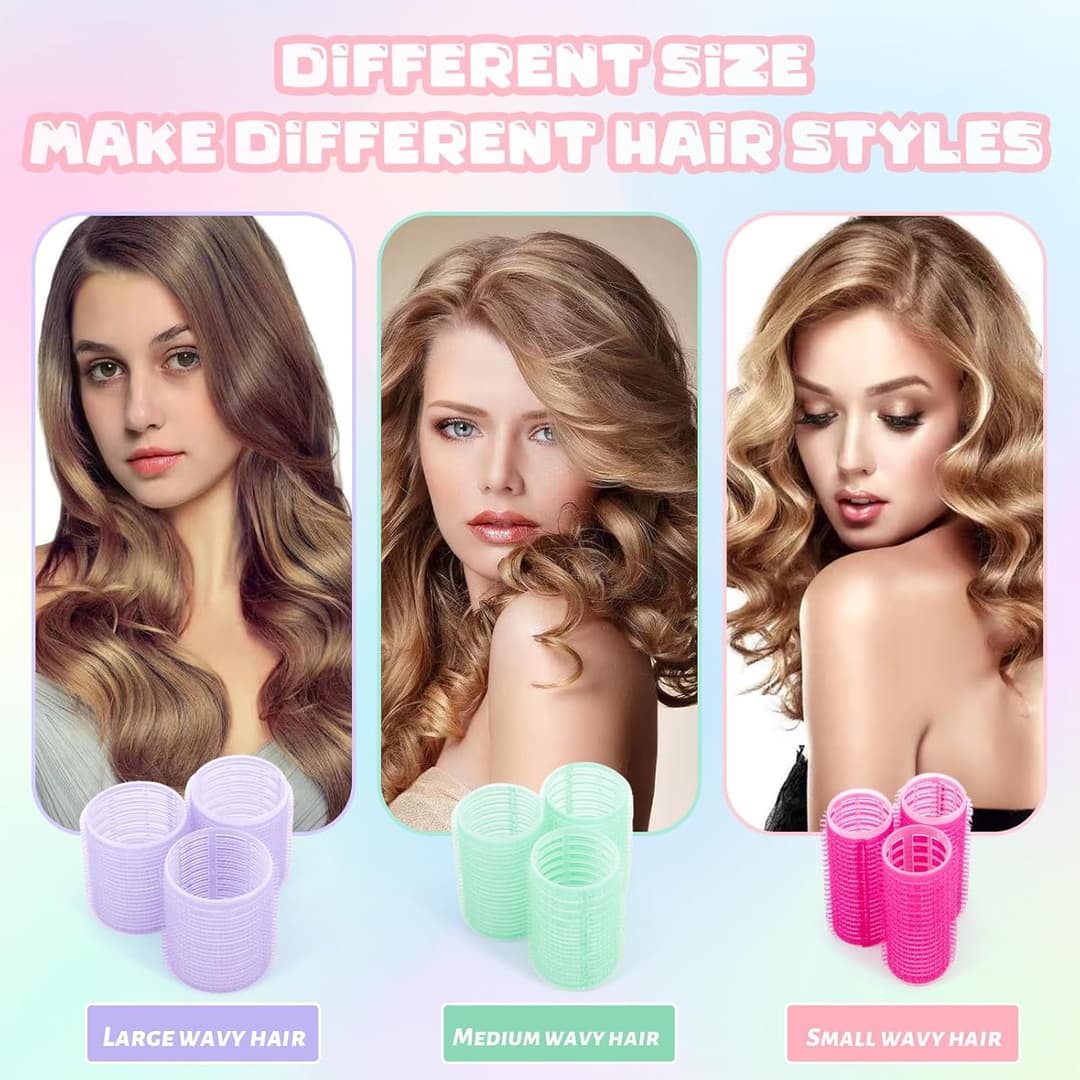 multi-colored 6 Pcscself-grip velcro hair rollers With 3pcs hair clips 1