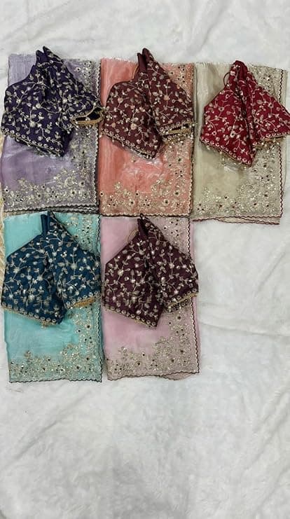 Satin Saree for Women with Sequence Work | Cutwork Border Saree with Full Stitch Blouse 3