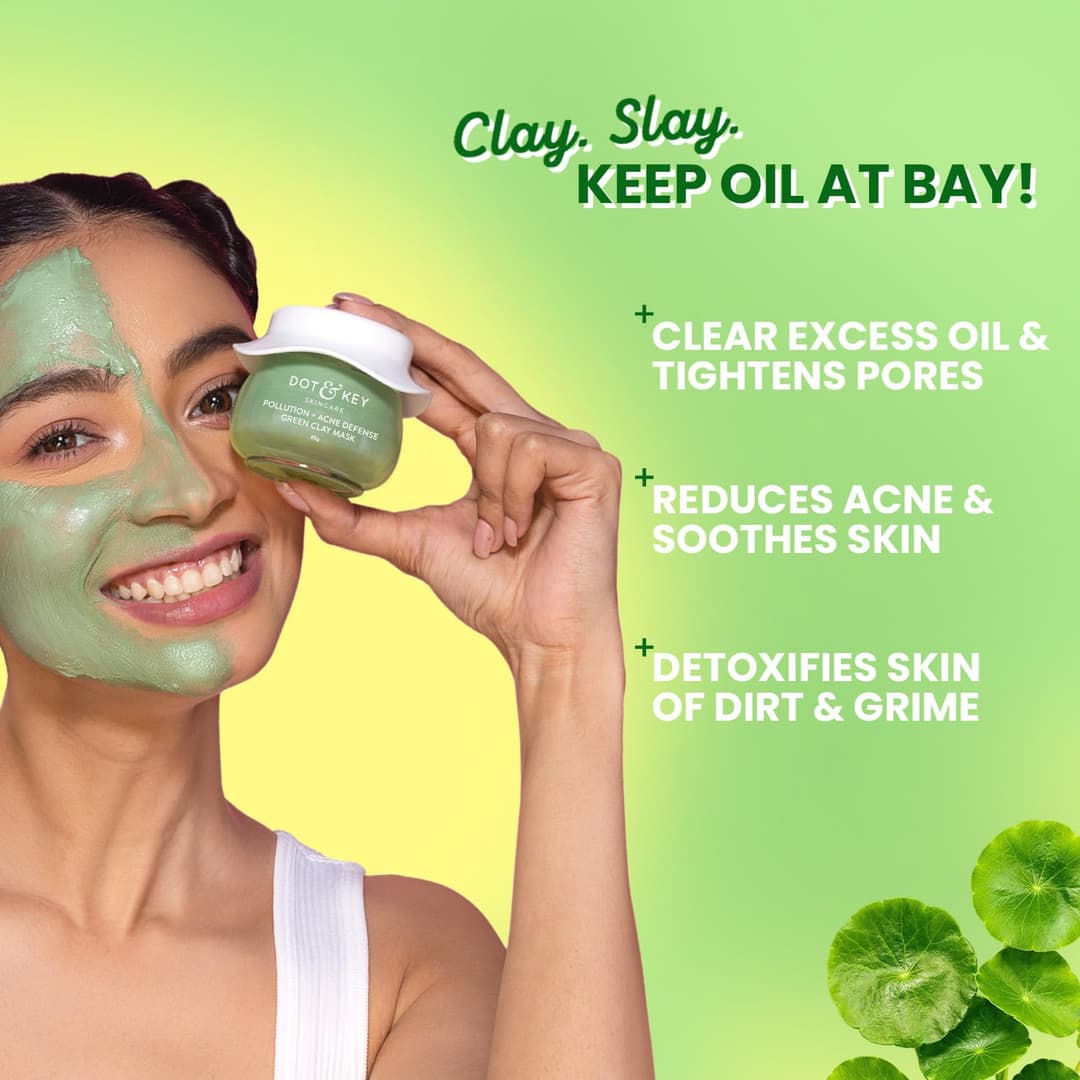 Dot & Key Skin Care Pollution + Acne Defense Green Clay Mask | Clay Mask for Face with Salicylic & Matcha Tea | Reduces Active Acne, Soothes Redness | For Dark Spots, Oily, Acne Prone Skin | 85g 3