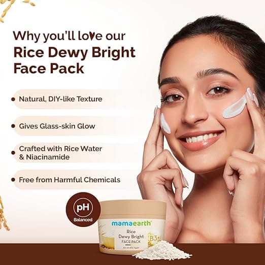 Mamaearth Rice Dewy Bright Face Pack with Rice Water & Niacinamide For Glass Skin 200g 2