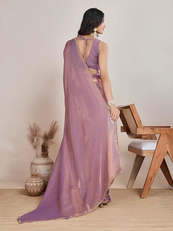 Women's Soft Fandy Silk Saree With Hand Work Lace Boarder & Comes With Unstitched Blouse Piece (Chhaava) 4