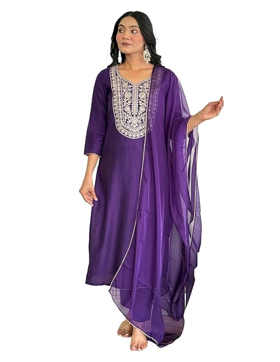 Women's Silk Solid Regular Kurta Set