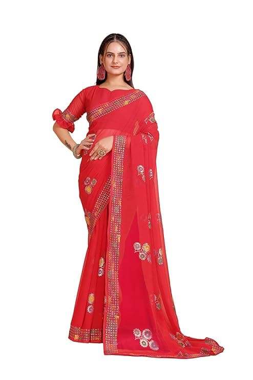 Georgette Shiroski Work Saree With Unstitched Blouse Piece