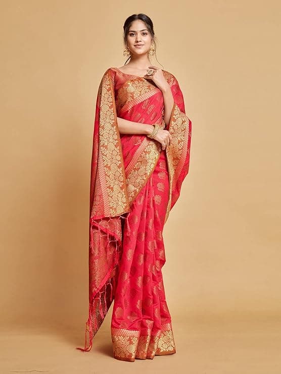Women's Chanderi Cotton Silk Saree with Blouse Piece 2