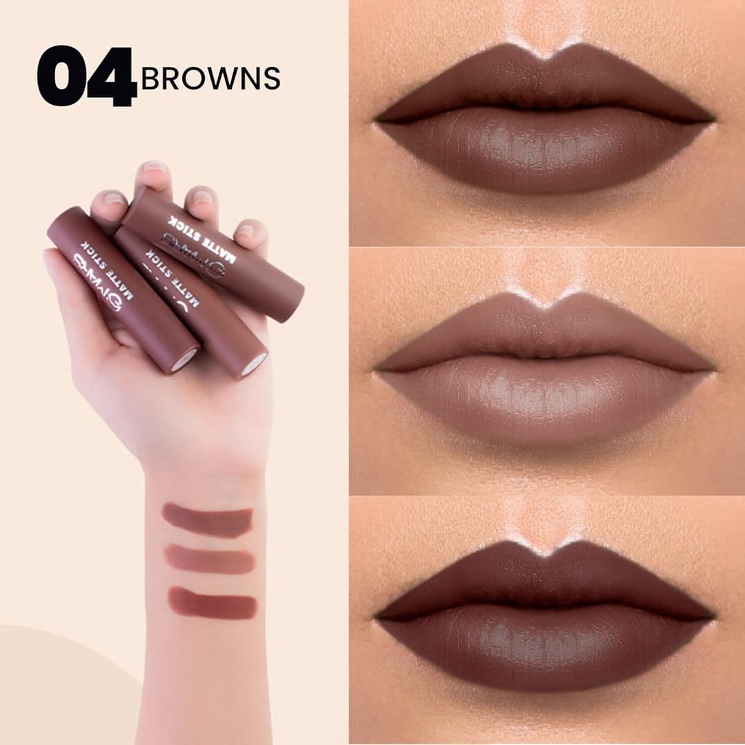 MARS Matte Box Set of 3 Lipsticks for Women | Long-Lasting | Smooth Finish | Moisturising | One Swipe Pigmentation | 3x3.2 gm 04-Brown 1