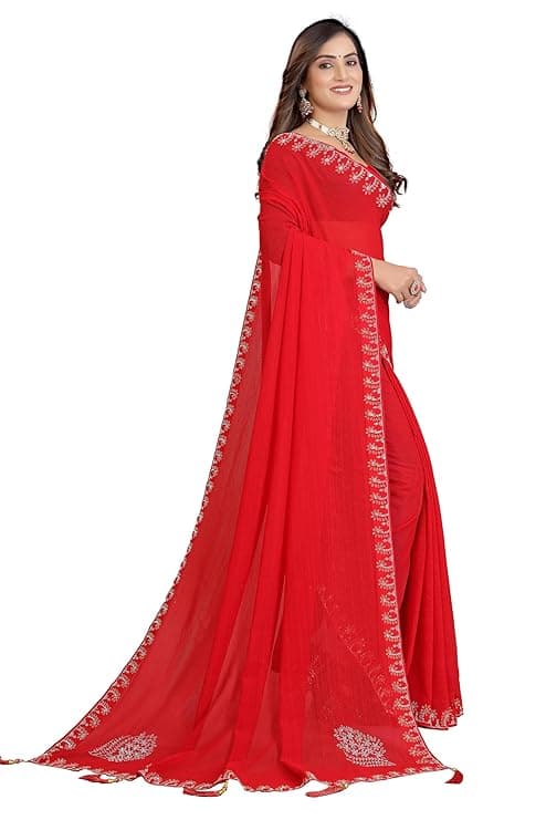  Embroidered, Embellished Bollywood Georgette Designer Saree With Unsticted Blouse Piece For Women. 4