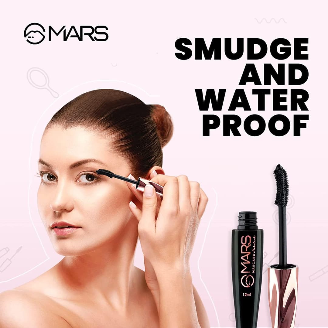 MARS Fabulash Volumising Mascara | Up to 18 Hours Stay | Waterproof with Intense Jet Black Color (12ml) (Black) 1
