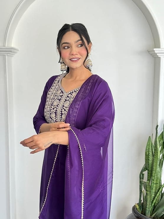 Women's Silk Solid Regular Kurta Set 2