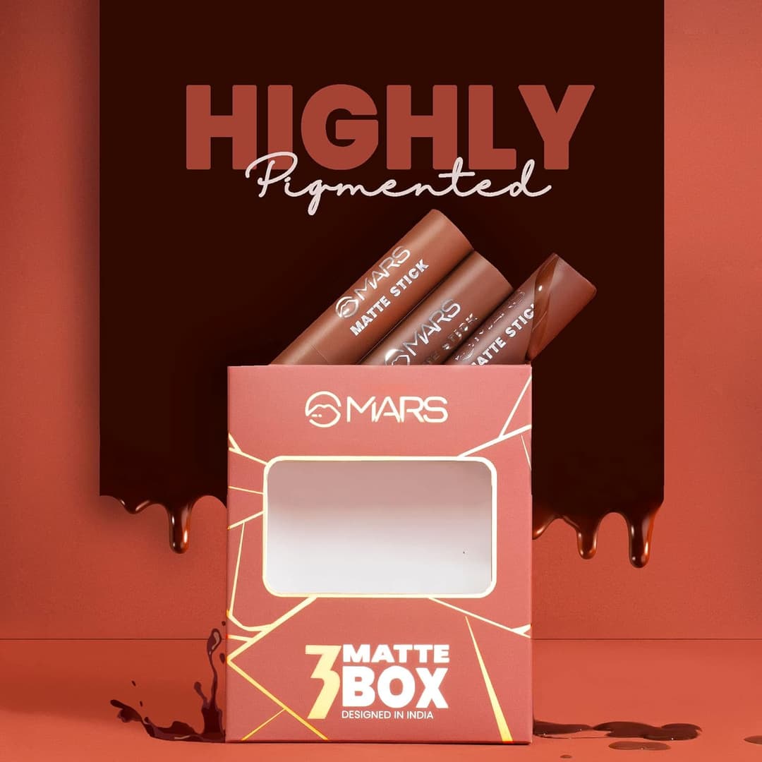 MARS Matte Box Set of 3 Lipsticks for Women | Long-Lasting | Smooth Finish | Moisturising | One Swipe Pigmentation | 3x3.2 gm 04-Brown 4