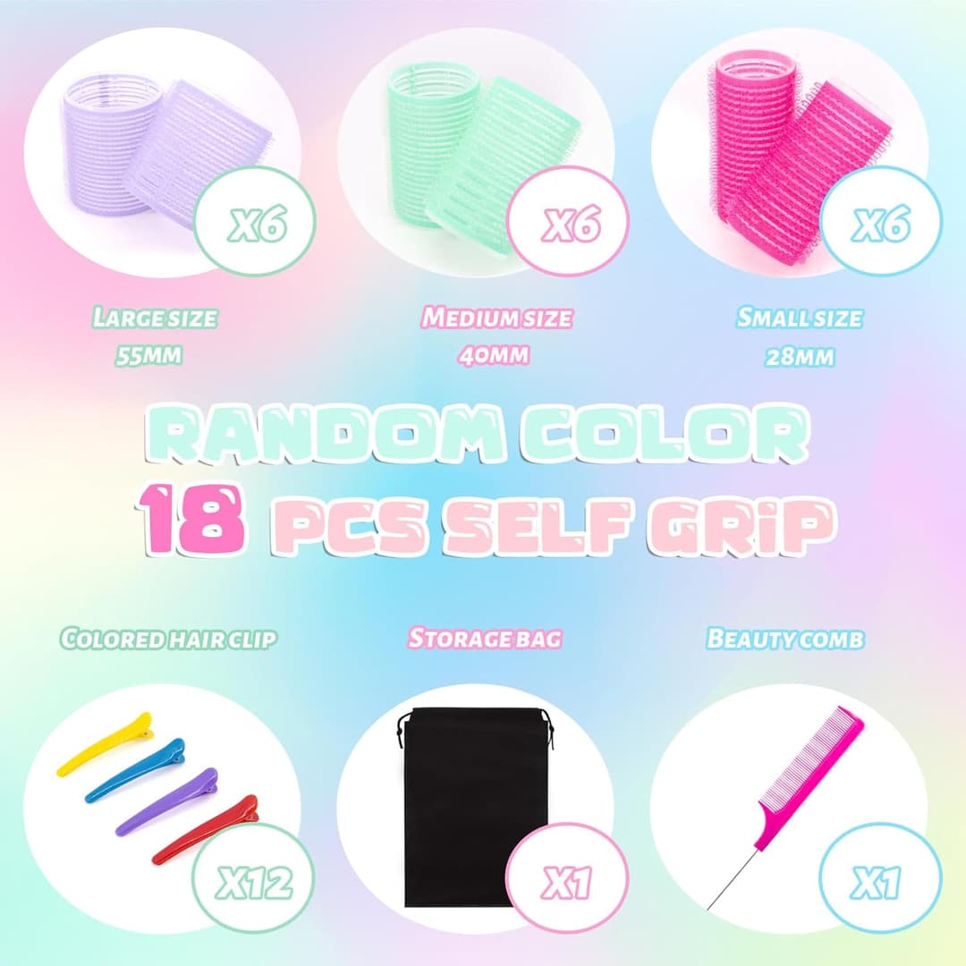 multi-colored 6 Pcscself-grip velcro hair rollers With 3pcs hair clips 2