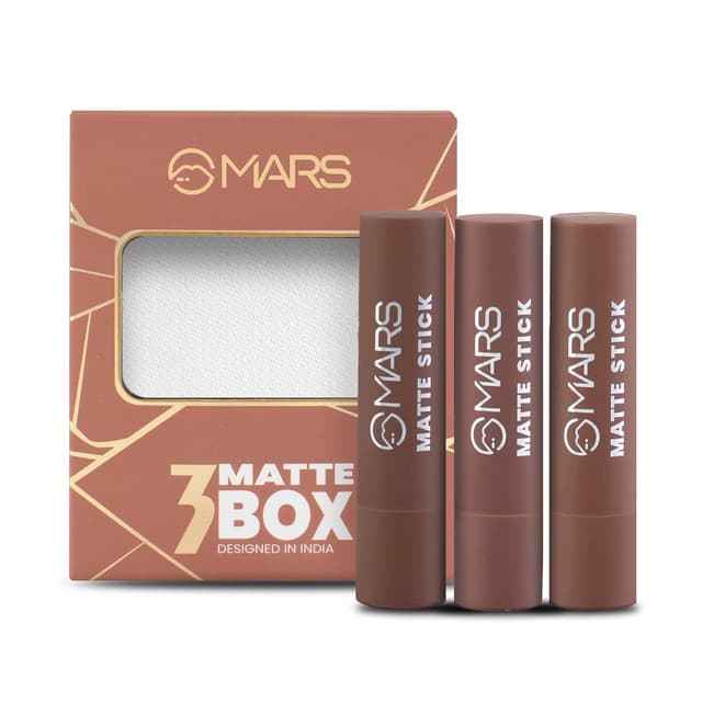MARS Matte Box Set of 3 Lipsticks for Women | Long-Lasting | Smooth Finish | Moisturising | One Swipe Pigmentation | 3x3.2 gm 04-Brown